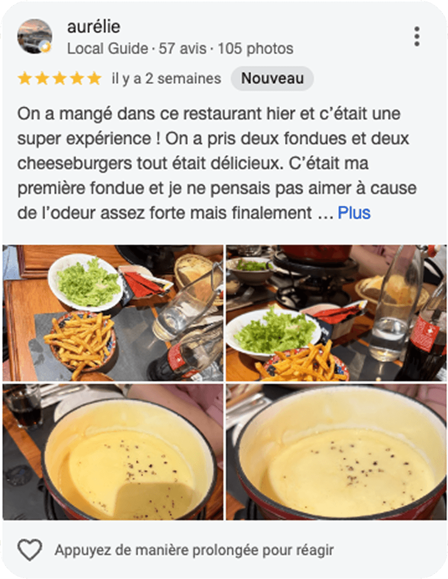 Un avis Google 5 étoiles récolté pendant le challenge.