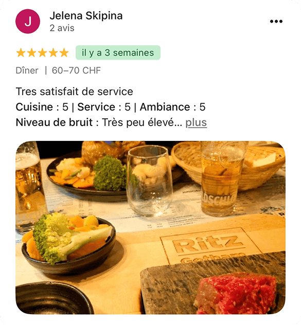 Un avis Google 5 étoiles récolté pendant le challenge.