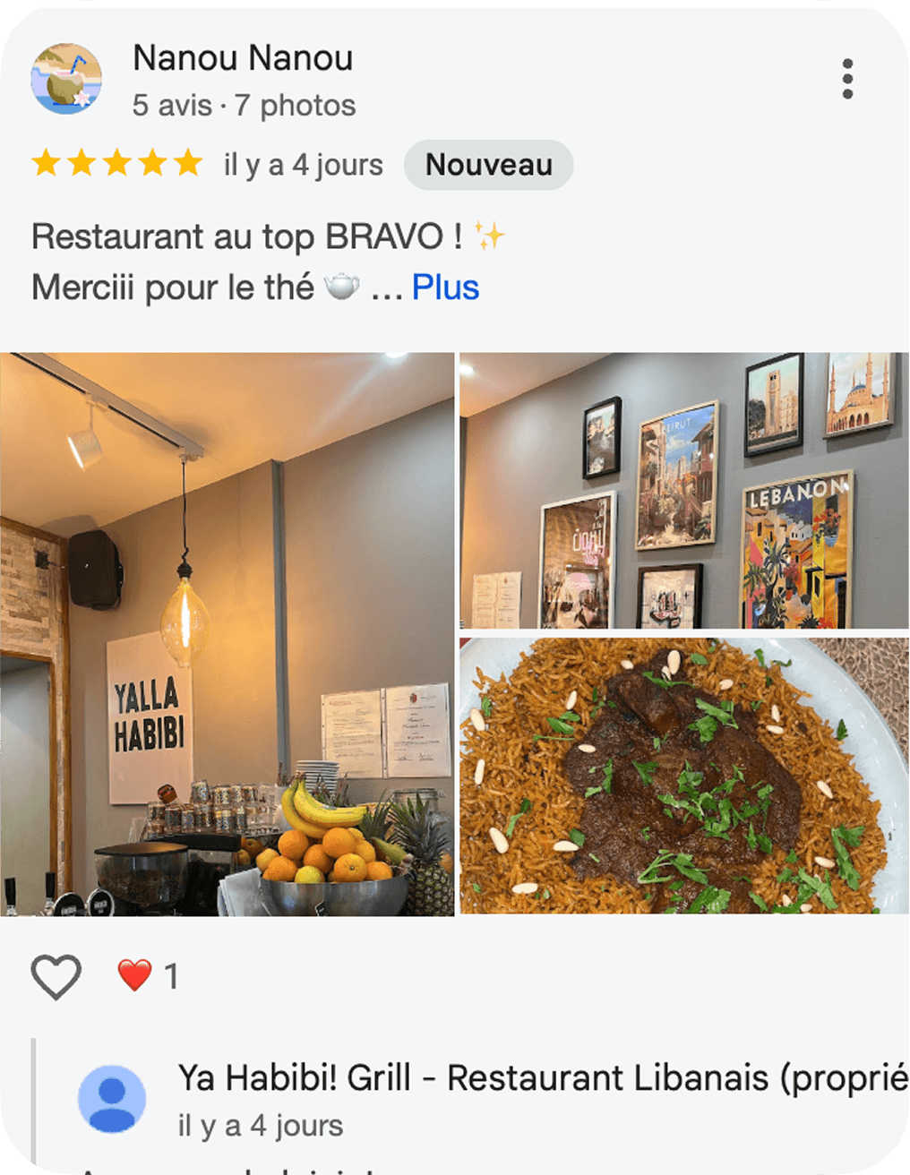 Un avis Google 5 étoiles récolté pendant le challenge.